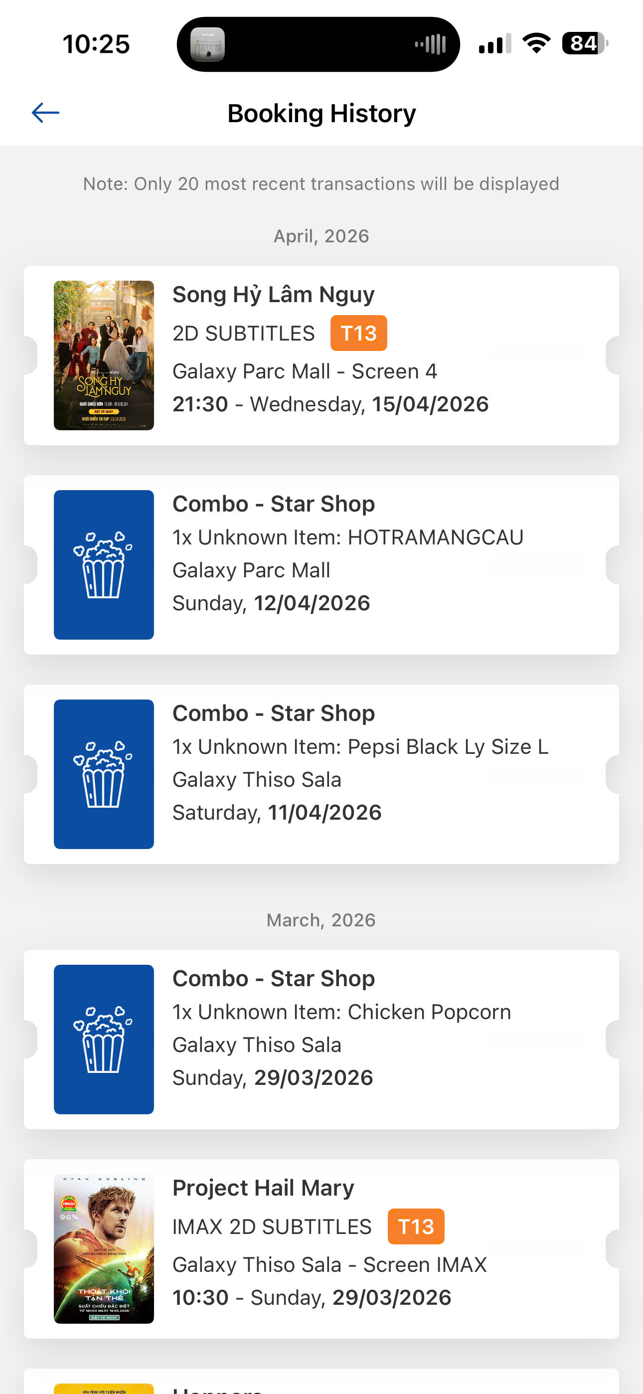 Lịch sử giao dịch (Booking History)